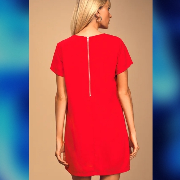LULU'S Shift and Shout Red Shift Dress/ S. - Picture 4 of 11